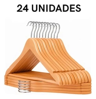 Kit 24 Cabides Madeira 45cm com Barra Adulto