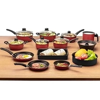 Conjunto de panelas 13 peças antiadrente tampa de vidro (vermelho)