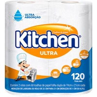 Papel Toalha Folha Dupla Kitchen Multiuso 120 Folhas Softys
