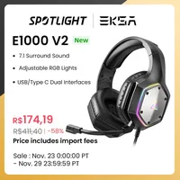 [ Taxa Inclusa / Moedas] Headset Sem Fio 2.4ghz RGB Eksa E1000 Wt Com Baixa Latência 7.1 Surround