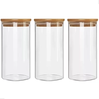 Kit 3 Pote Hermético Vidro Tampa Bambu 1000ml Mantimentos 