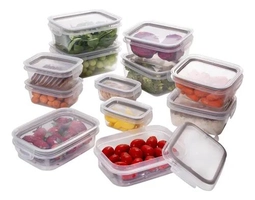 Kit 12 Potes Herméticos com Trava Cinza Plástico