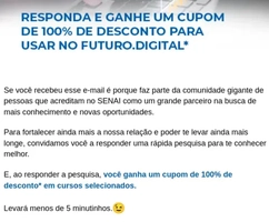 Responda a pesquisa do SENAI e ganhe um curso no Futuro.Digital!