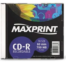 MÍDIA CD-RW Regravável MAXPRINT - 700 MB - 80 MIN - 12X - Slim | R$8