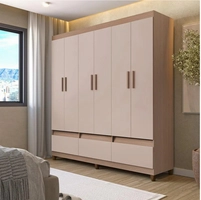 Guarda-Roupa Bartira Ilhéus com Cabideiro, 6 Portas de Bater, 3 Gavetas e 180cm de Largura - Avelã e Capuccino