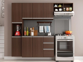 Cozinha Completa Poliman Móveis Laura - com Balcão 8 Portas 2 Gavetas 