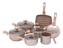 Conjunto De Panelas Sartin Champagne 7 Peças Cerâmica Mimo Style