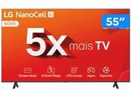 Smart TV 55" 4K LCD LED NanoCel LG 55NANO80TSA AI Processor Wi-Fi e Bluetooth 3 HDMI 2 USB