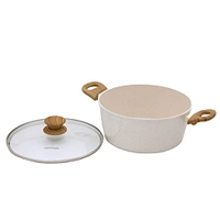 Mim Style Caçarola mármore e Tampa de Vidro Temperado. Funciona em Fogão a Gás, Elétrico e Indução (24CM, Mármol - Vanilla)