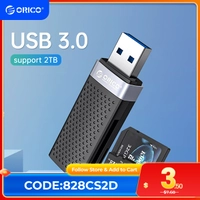 Leitor de Cartão de Memória 2 slots, TF, Micro SD, Usb 3.0 Orico 