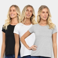Kit 3 Camisetas Básicos Feminina