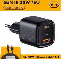 [R$5,94 Moedas/ APP] Voltme Carregador USB C 30w + Cabo 1M ,Gan Carregador Qc Pd 3.0, Carregador De Celulares Smartphone