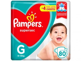 Fraldas Pampers Supersec Tam. G - 80 Un. (R$0,81 a tira) - R$65