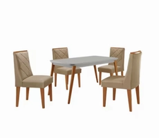 Mesa de Jantar Copper 120cm Tampo Canto MDF Vidro com 4 Cadeiras Isadora Moderna Mobilia - Bege