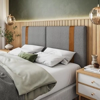 Cabeceira Queen Dobrável Cinza com Detalhe Caramelo