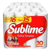Papel Higiênico Sublime Folha Simples Neutro, Branco, 12 rolos