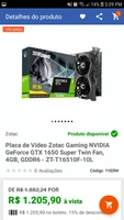 Placa de video 1650 super 1 ano garantia - R$1150