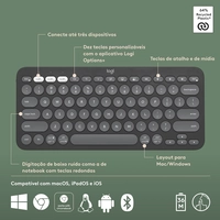 Teclado Bluetooth Logitech Pebble K380s com Easy-Switch e pilha inclusa + 90 Dias de Amazon Music