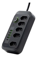 Extensão 10 Tomadas 2m com USB e Tipo-C Preto
