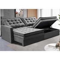 Sofá Sem Caixa Retrátil Baú 2,00m Cama inBox Secret Suede Velusoft Cinza