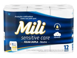 Papel Higiênico Mili Folha Dupla 30m Neutro - 12 Rolos