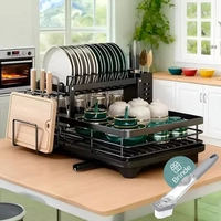 Escorredor de Louça Inox Preto 2 Andares c/ Porta Talher