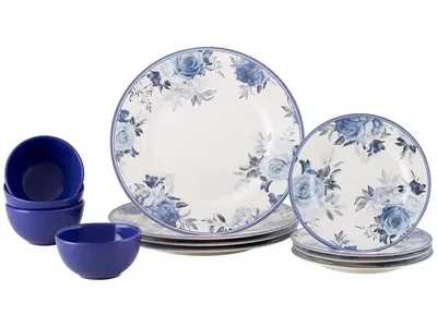 [Magazine Luiza] Aparelho de Jantar 12 Peças Alleanza Cerâmica Branco e Azul Redondo Antique