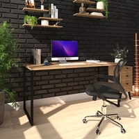 Mesa Escrivaninha Industrial Diretor Ferro E Madeira Vintage 150x60cm Estilo Nórdico Madeirado Com Preto Sofa Sogude CLASSIC150