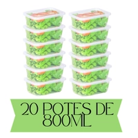 Kit 20 Potes de Marmitas Transparentes de Plástico de 800ML