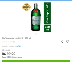 Gin Tanqueray London Dry 750 ml | R$80