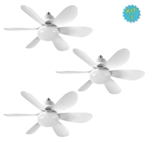 (R$ 62,30 Cada) Kit 3 Ventiladores de Teto com LED Lâmpada E27 Com Controle Remoto Bivolt 110V-220V 