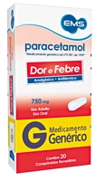[3 Unid] Paracetamol 750mg Com 20 Comprimidos Genéricos Ems