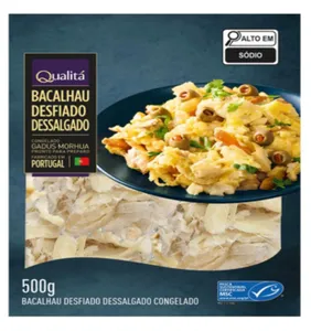 [R$ 28 Cartão Pão] Bacalhau Desfiado Dessalgado Congelado Gadus Macrocephalus Qualitá 500g