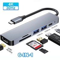[Com Taxa] Adaptador USB Tipo C Hub para Macbook, Compatível com HDMI 6 em 1 PD 87W