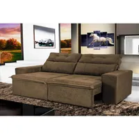 Sofá Lorenzo 2,32m Retrátil, Reclinável Com Mola No Assento Tecido Suede Amassado Café - Cama Inbox | R$800