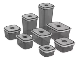 Potes Herméticos De Plástico Cinza Escuro Com 8 Unidades 