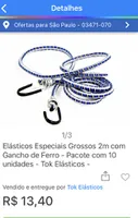 Elásticos Especiais Grossos 2m com Gancho de Ferro - Pacote com 10 unidades R$ 13