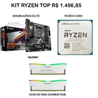 Kit Upgrade | AMD Ryzen 5 5600 + Mobo B550M Aorus Elite + Memória RAM Gloway 2x8GB 3200MHz RGB