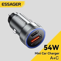 [R$7,23 com Moedas no APP] Carregador de Carro Essager 54W – USB 5A, Carregamento Rápido QC 3.0, PD 3.0, SCP, AFC, Tipo-C
