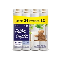 (R$ 1,12 Rolo / Regional) Papel Higiênico Folha Dupla 30m Carrefour 24 Unidades