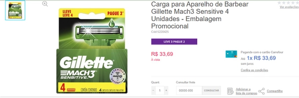 Carga para Aparelho de Barbear Gillette Mach3 Sensitive - 24 unidades