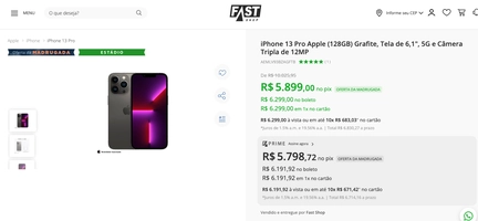 iPhone 13 Pro Apple (128GB) Grafite, Tela de 6,1", 5G e Câmera Tripla de 12MP