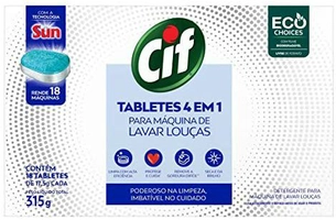 Tabletes 4 em 1 Cif Para Máquina de Lavar Louças 315g | R$ 22