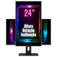 Monitor Hq 24 Polegadas, Led, Ergonômico, Ajuste De Altura, Rotação Vertical, Rotação Horizontal, Inclinação, Widescreen, 2ms, 75HZ, FULL HD, HDMI