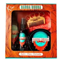 Kit Para Barba Rubra, Balm e Óleo e Pomada Modeladora Pente