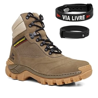 [ Bug ]Kit Bota Coturno Cano Curto Casual Masculino com Cadarço Sola Leve e Pulseira T37