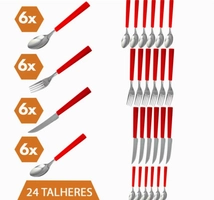 24 Talher Colher Faca Garfo Colher Sobremesa Inox Vermelho
