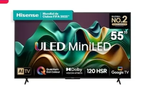 Smart TV 55” Hisense Ultra HD 4K Mini LED U6N com Google TV, Wi-Fi, Bluetooth, USB e HDMI - 55U66LUA