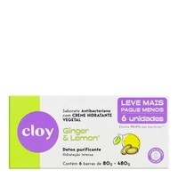 Kit Sabonete em Barra Cloy Antibacteriano Vegetal Ginger & Lemon 6 Unidades de 80g