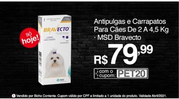 Antipulgas e Carrapatos 112,5 Mg Para Caes De 2 A 4,5 Kg - Msd Bravecto R$80